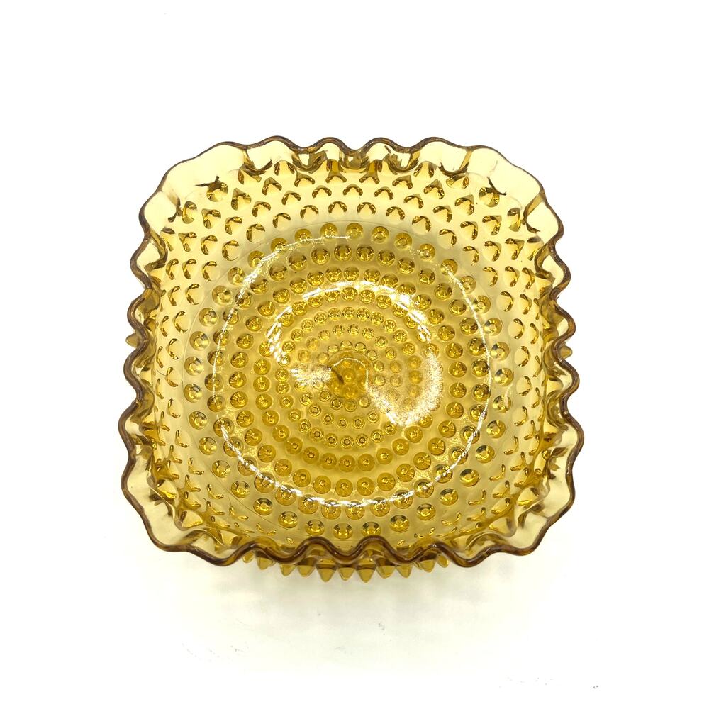 Vintage Amber Hobnail Ruffle Glass Bowl Square Candy‎ Dish - Picture 2 of 6